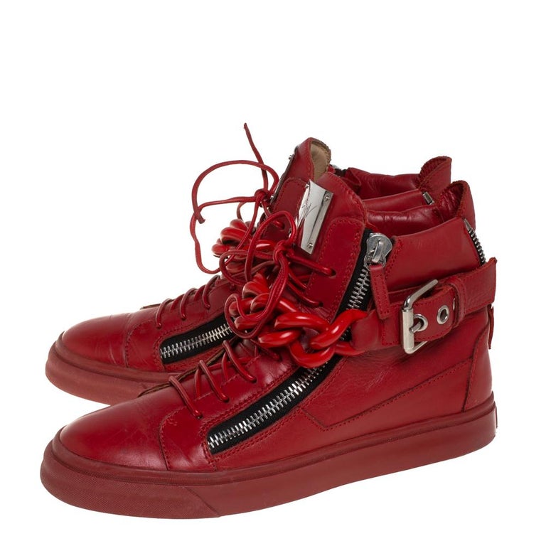 Giuseppe Zanotti Red Leather Chain Detail Top Size 40 1stDibs