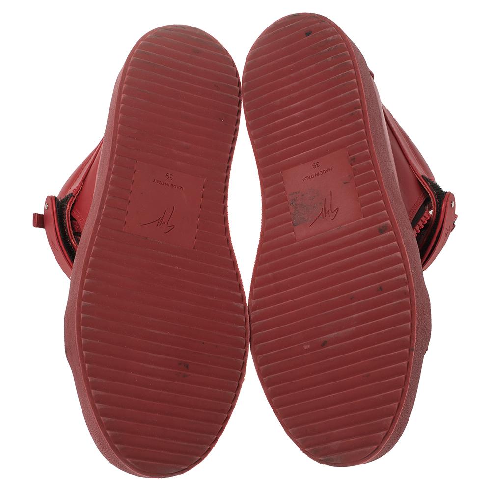 Giuseppe Zanotti Red Leather Coby High Top Sneakers Size 39 In Good Condition In Dubai, Al Qouz 2