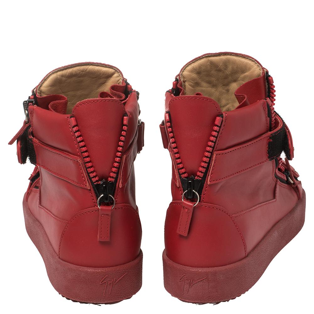 Women's Giuseppe Zanotti Red Leather Coby High Top Sneakers Size 39