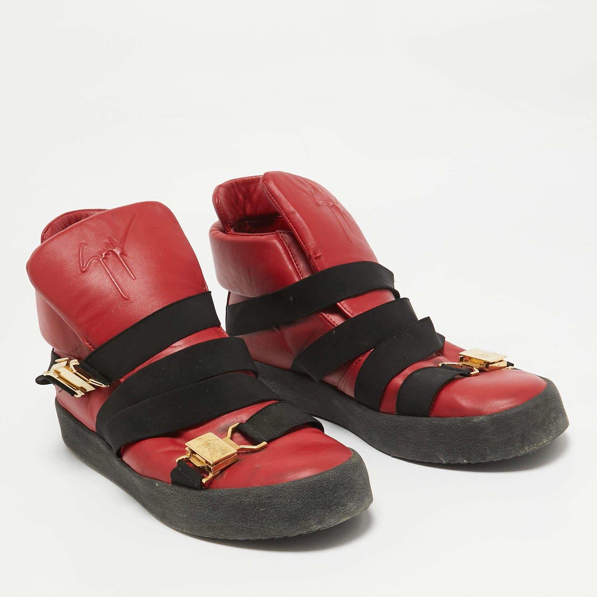 Uomo Giuseppe Zanotti, scarpe da ginnastica alte in pelle rossa taglia 46 in vendita