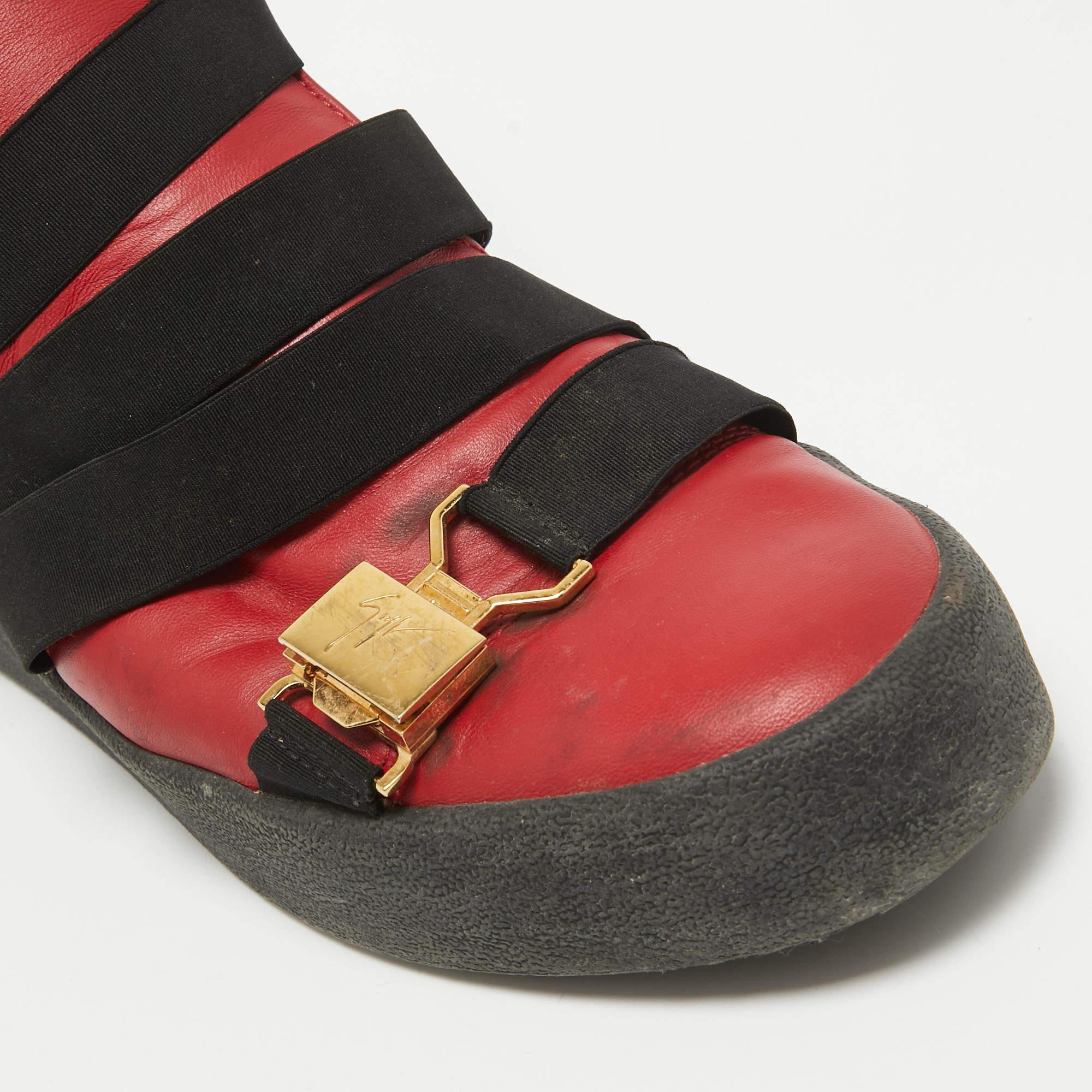 Giuseppe Zanotti, scarpe da ginnastica alte in pelle rossa taglia 46 in vendita 3