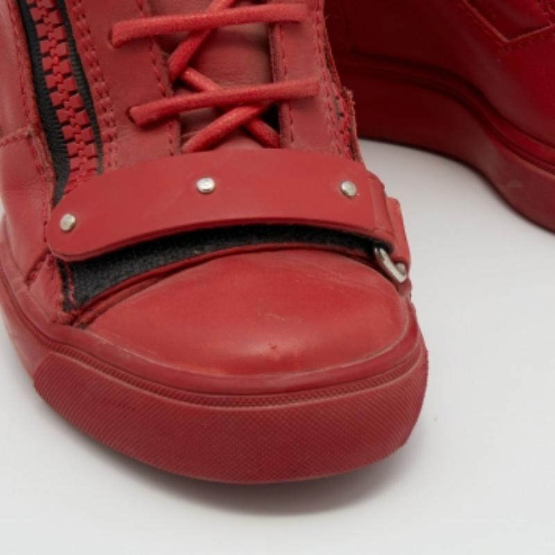 Women's Giuseppe Zanotti Red Leather High Top Wedge Sneakers Size 36.5 For Sale