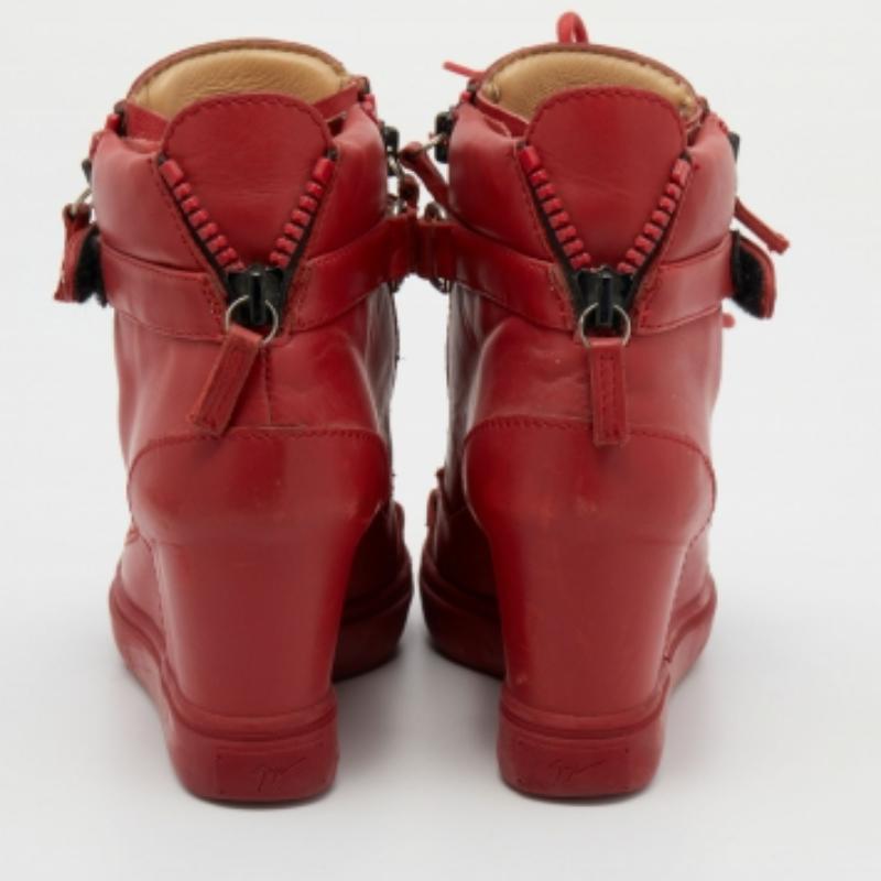 Giuseppe Zanotti Red Leather High Top Wedge Sneakers Size 36.5 For Sale 1