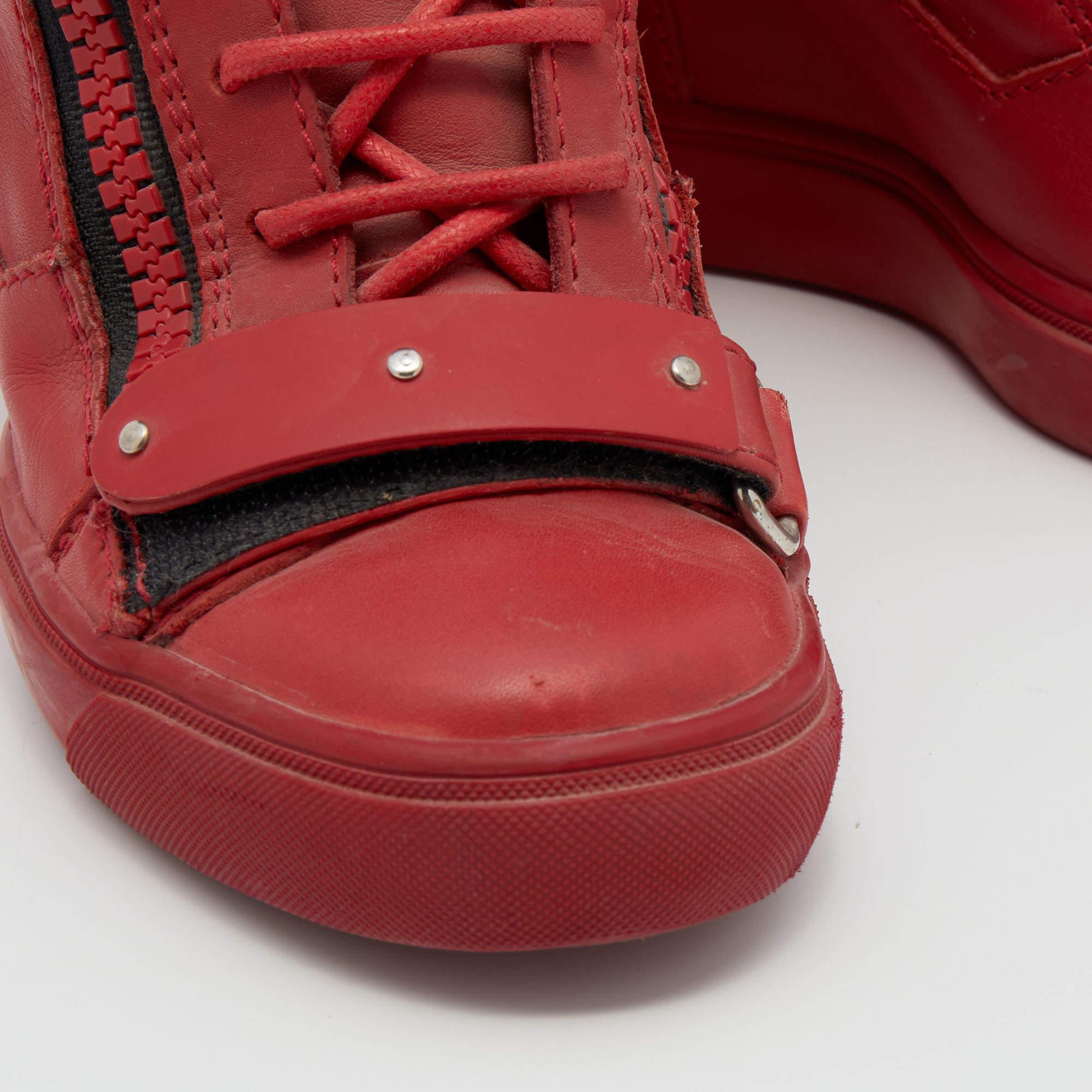 Giuseppe Zanotti, scarpe da ginnastica alte in pelle rossa con zeppa, misura 36,5 2