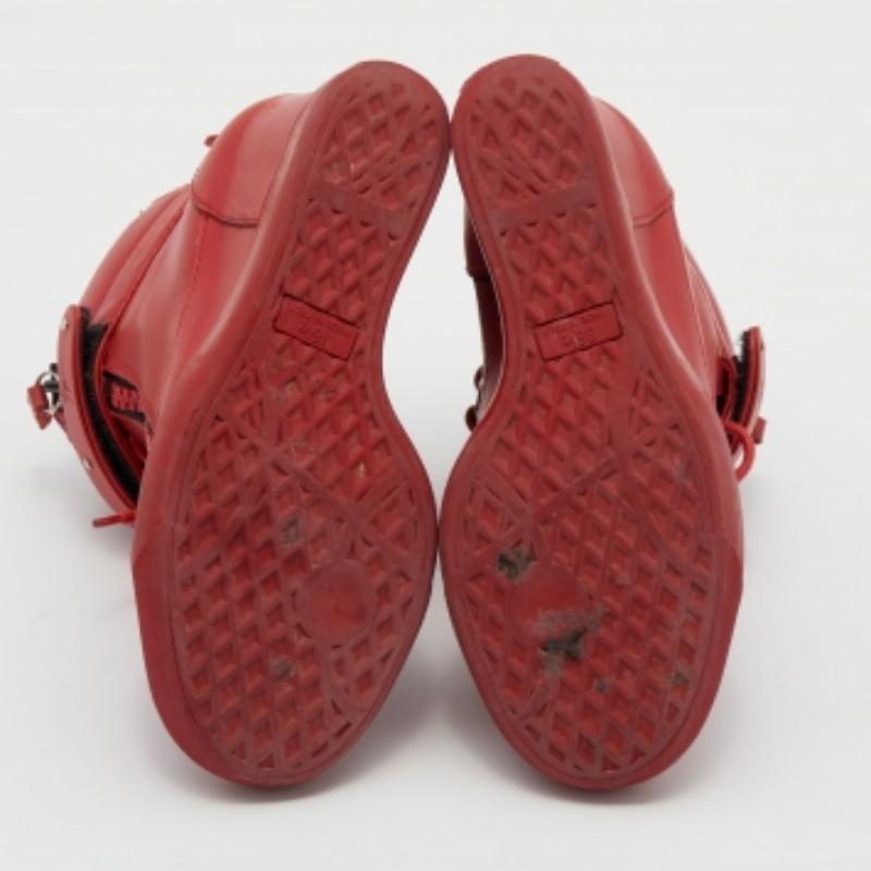 Giuseppe Zanotti Red Leather High Top Wedge Sneakers Size 36.5 For Sale 2