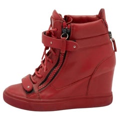 Giuseppe Zanotti Red Leather High Top Wedge Sneakers Size 36.5