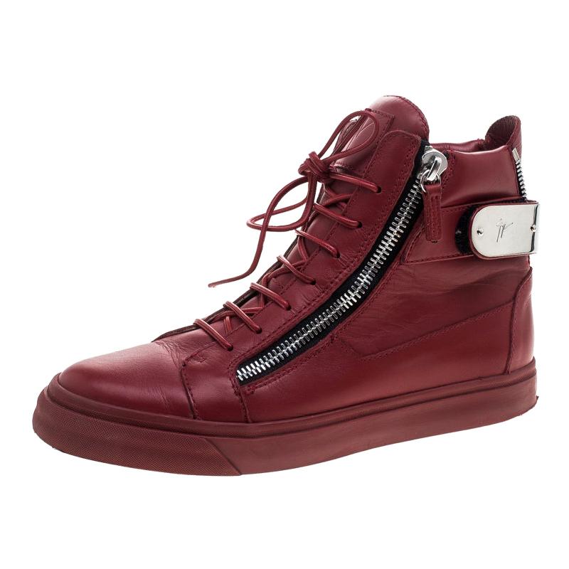 Giuseppe Zanotti Red Leather Metal Accent High Top Sneakers Size 40