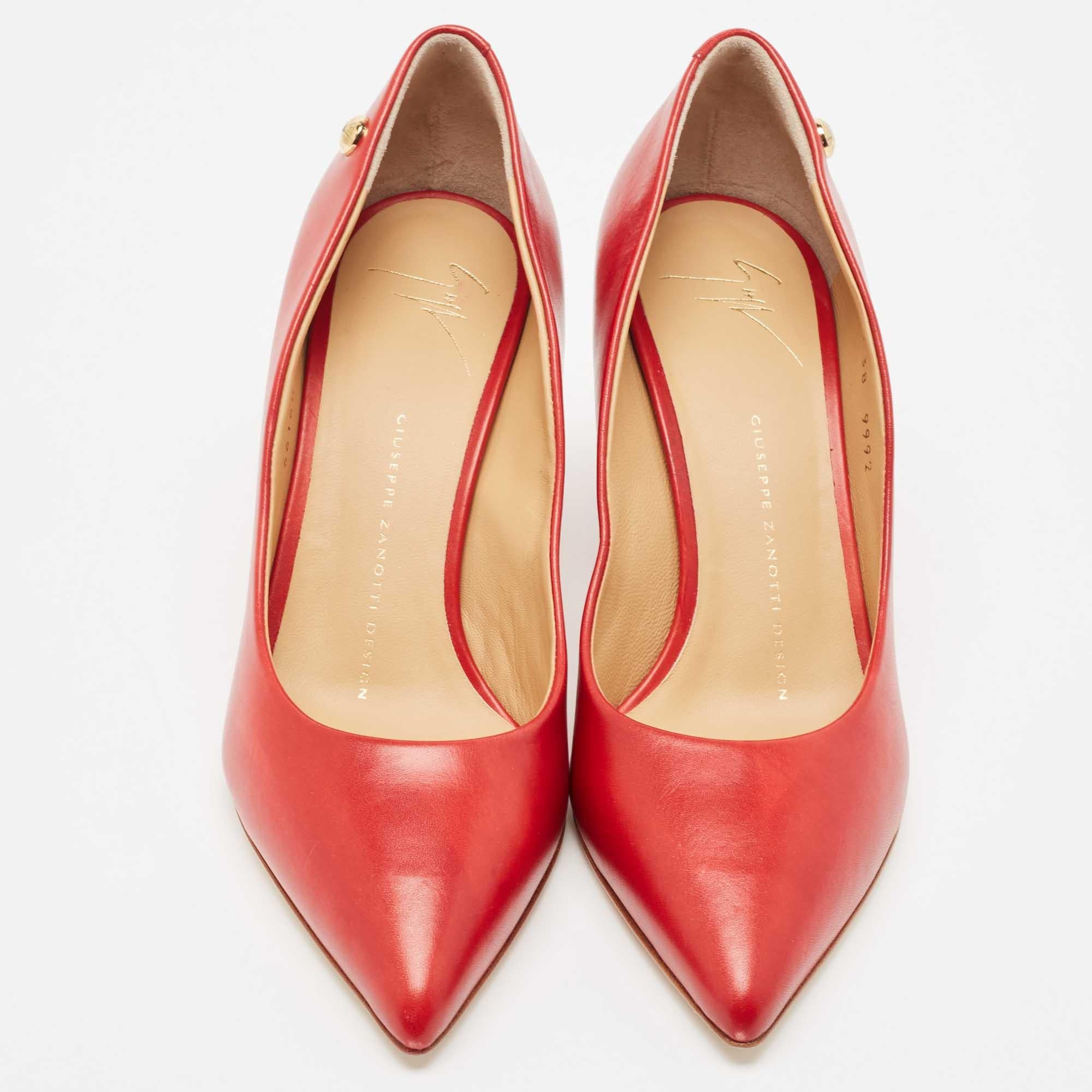 Make a statement with these Giuseppe Zanotti red pumps for women. Impeccably crafted, these chic heels offer both fashion and comfort, elevating your look with each graceful step.

Includes: Original Dustbag, Original Box, Info Card