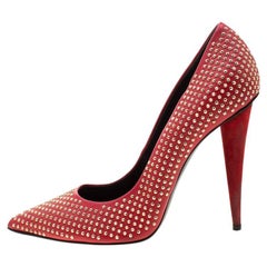 Giuseppe Zanotti Red Leather Stud Embellished Ester Pointed Toe Pumps Size 39