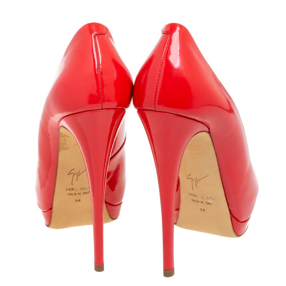 Giuseppe Zanotti Red Patent Leather Sharon Peep Toe Pumps Size 36 In Good Condition In Dubai, Al Qouz 2