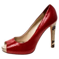 Giuseppe Zanotti Red Python Embossed Leather Peep Toe Pumps Size 39.5