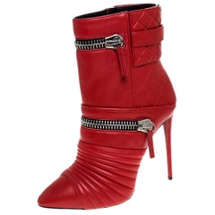 Giuseppe Zanotti Red Quilted Leather Double Zip Accent Booties Size 39
