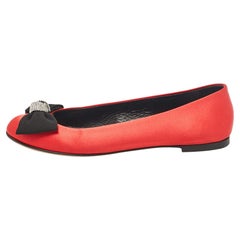 Giuseppe Zanotti Red Satin Bow Ballet Flats Size 37.5