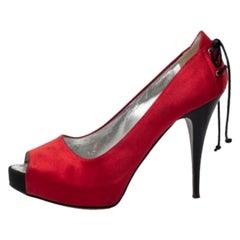 Giuseppe Zanotti Red Satin Peep Toe Platform Pumps Size 36
