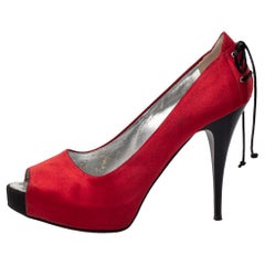 Giuseppe Zanotti Red Satin Peep Toe Platform Pumps Size 36