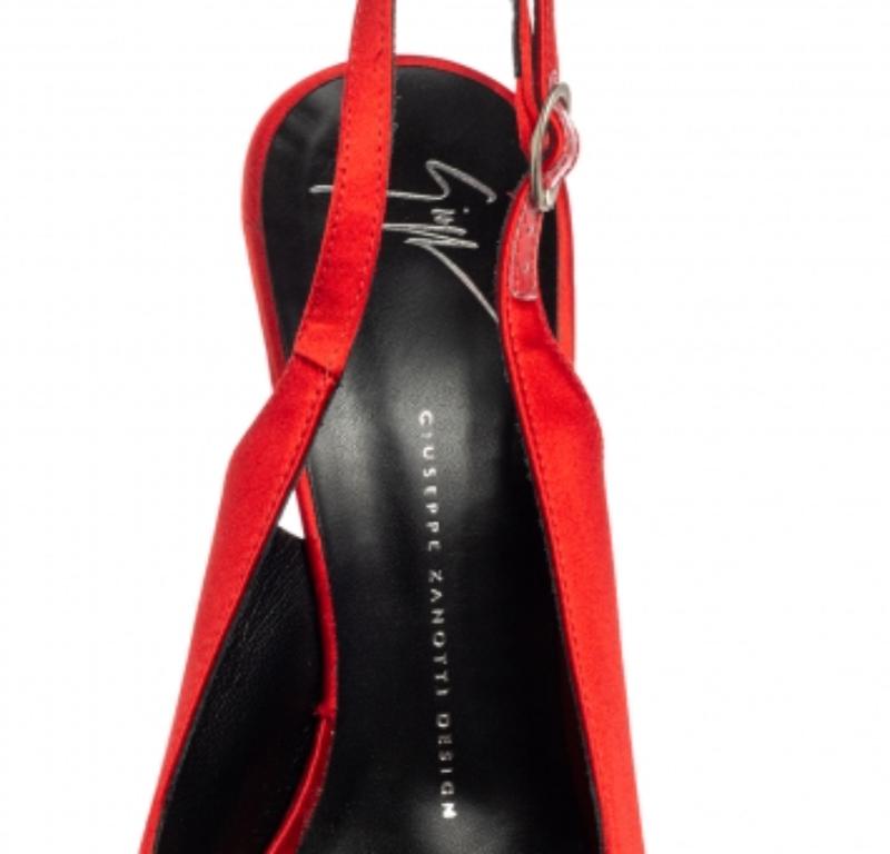 Giuseppe Zanotti Red Satin  Peep Toe Slingback Pumps Size 41 For Sale 1