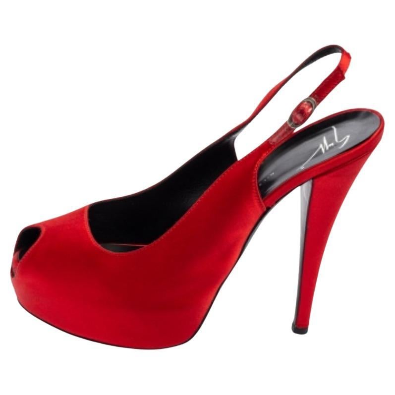 Giuseppe Zanotti Red Satin  Peep Toe Slingback Pumps Size 41 For Sale