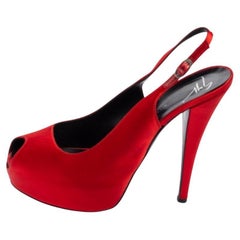 Giuseppe Zanotti Red Satin  Peep Toe Slingback Pumps Size 41