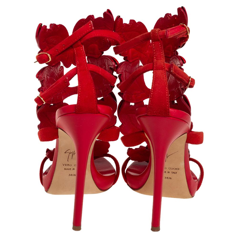 Giuseppe Zanotti Rot Wildleder und Leder Cruel Wing Sandalen Größe 36.5 1