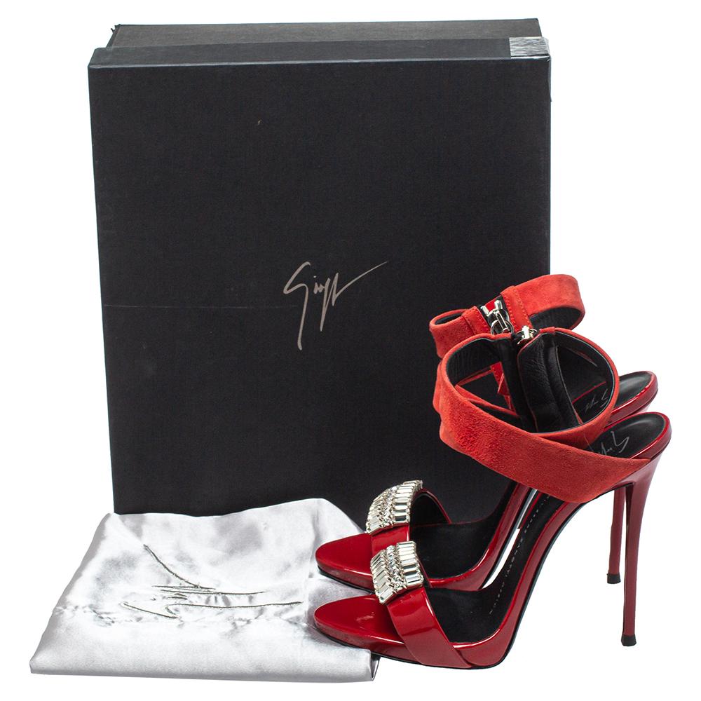 Giuseppe Zanotti Red Suede And Patent Leather Embellished Sandals Size 36 3