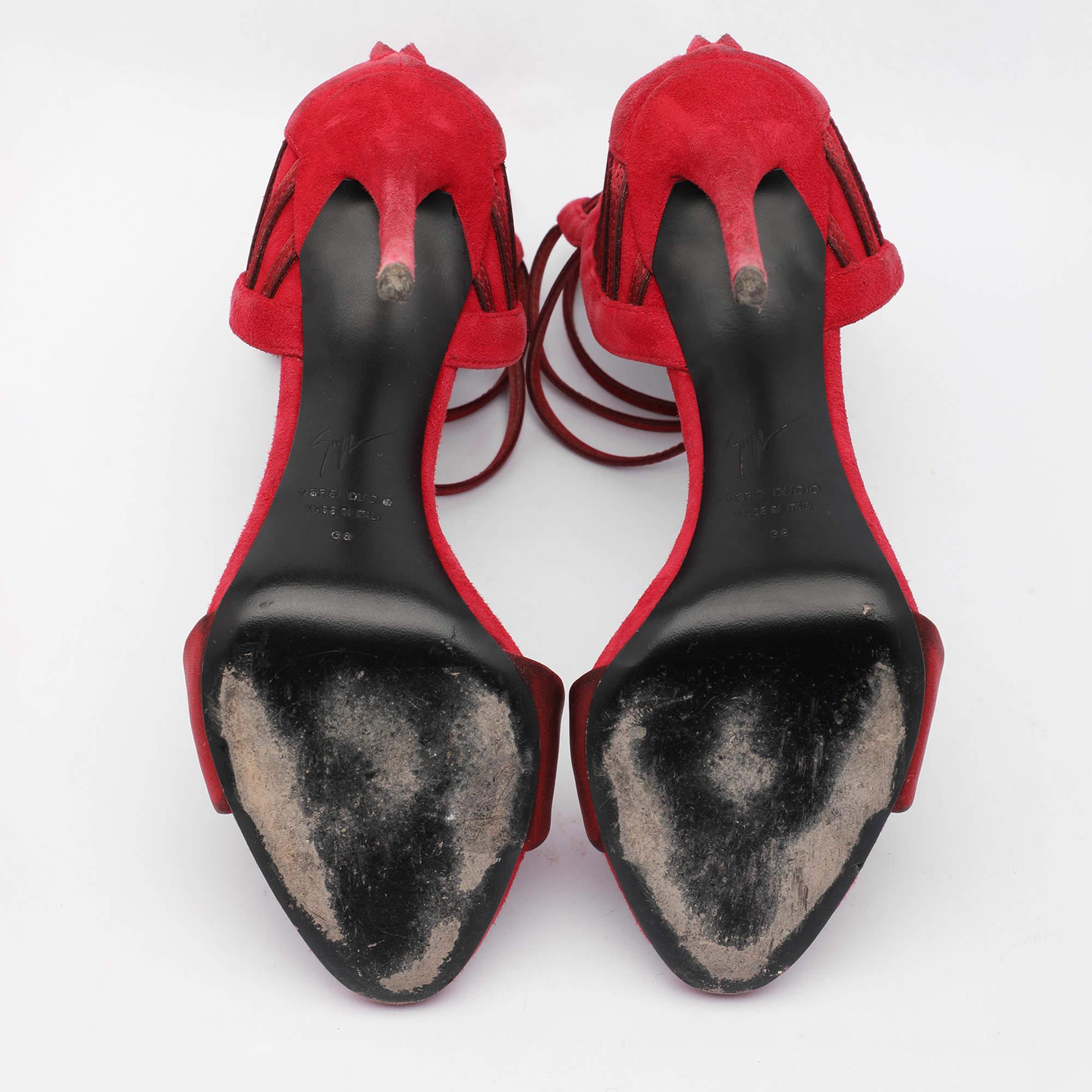 Giuseppe Zanotti Red Suede and Satin Caged Sandals Size 38 2