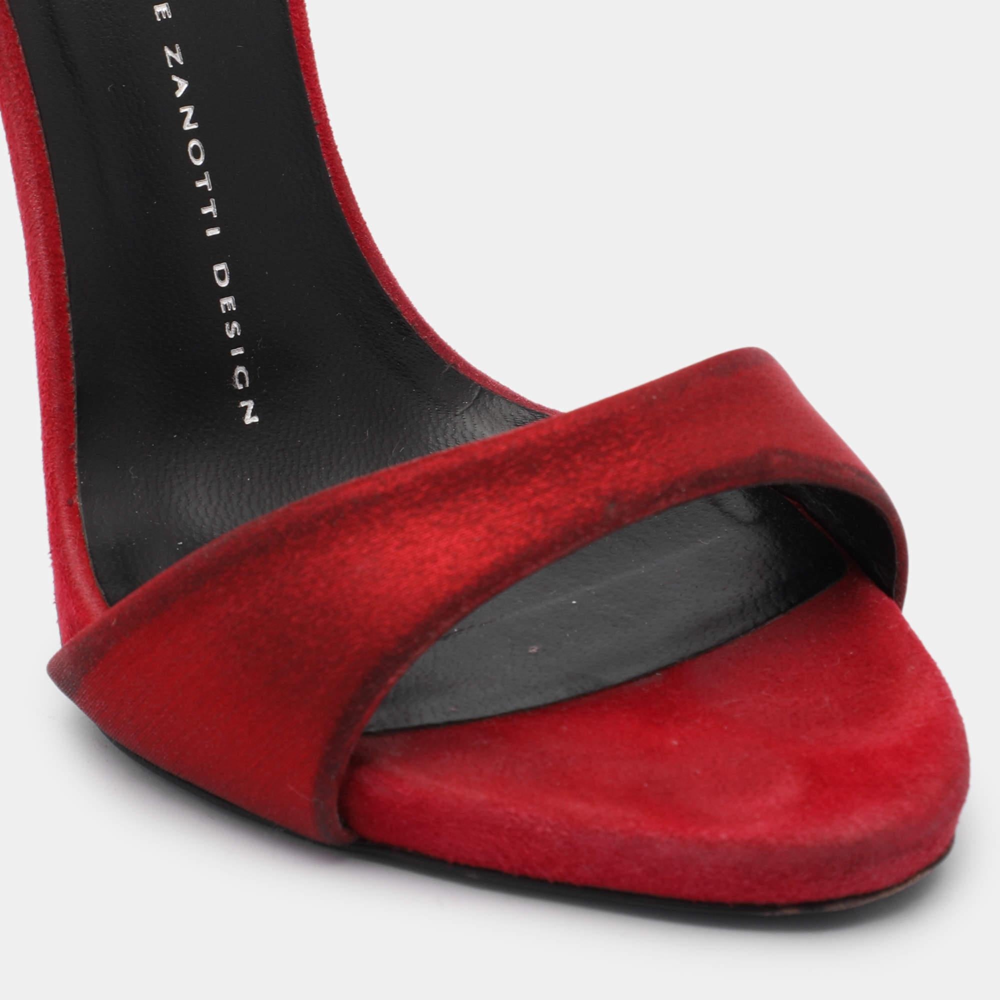 Giuseppe Zanotti Red Suede and Satin Caged Sandals Size 38 4