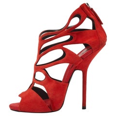Giuseppe Zanotti Red Suede Butterfly Cutout Sandals Size 41