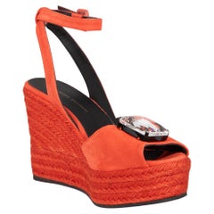 Giuseppe Zanotti Red Suede Espadrille Wedge Sandals Size IT 40