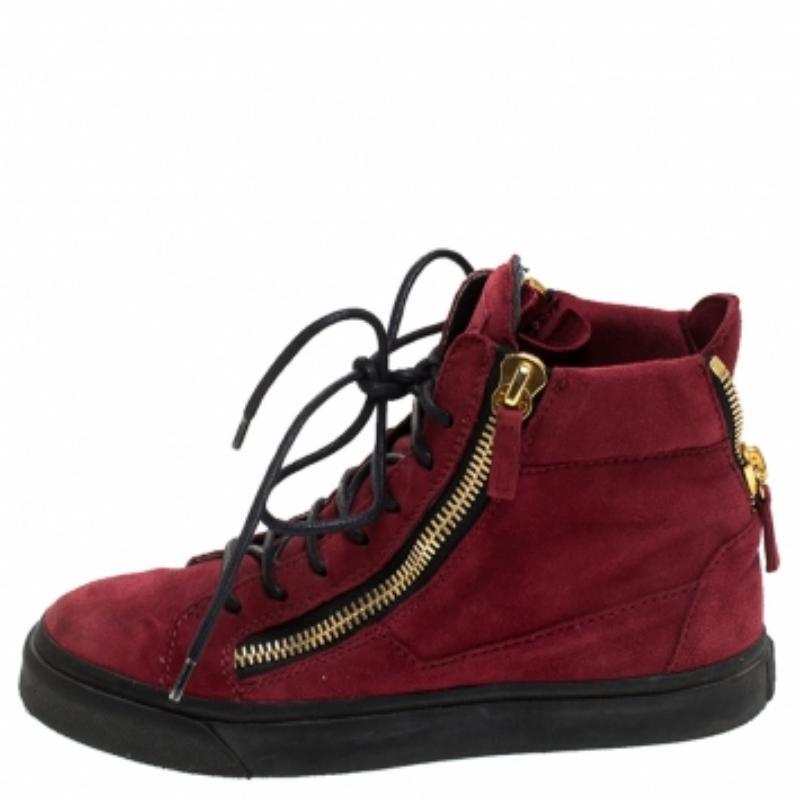 Noir Giuseppe Zanotti - Baskets mid-haut en daim rouge, taille 36 en vente