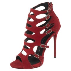 Giuseppe Zanotti Rot Wildleder Multiple Schnalle Cut-Out Stiefeletten Größe 37