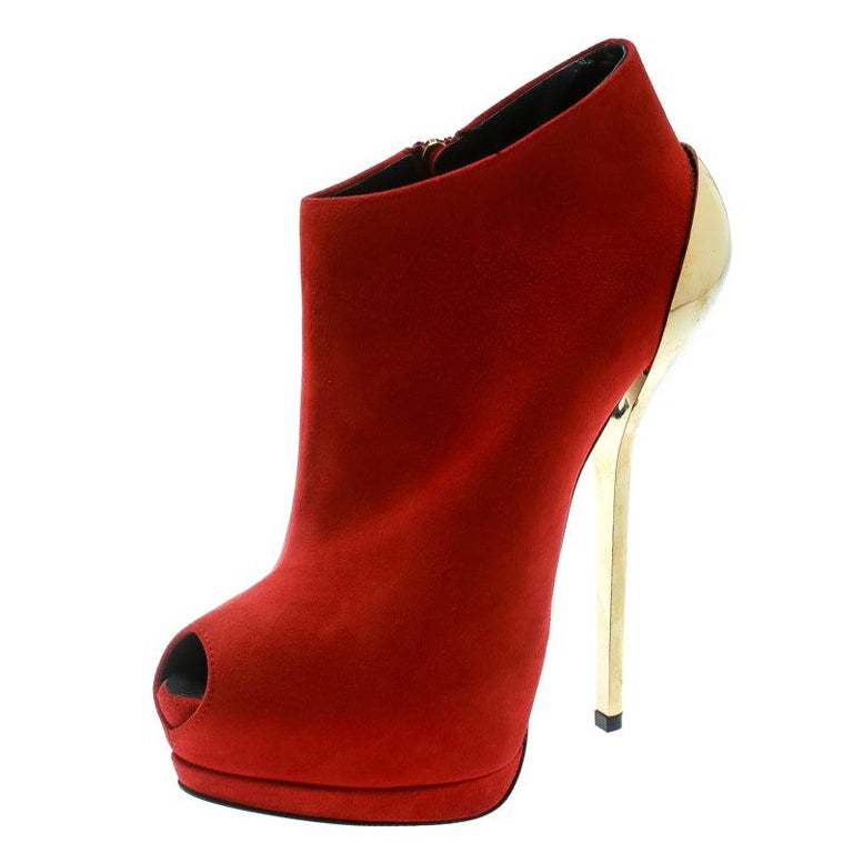 Giuseppe Zanotti Red Suede Peep Toe Platform Booties Size 36 For Sale ...