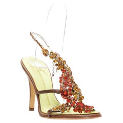 GIUSEPPE ZANOTTI - Sandales en cuir marron ornées de strass rouge EU38