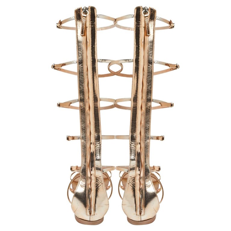 Giuseppe Zanotti Rose Gold Patent Leather Rylee Gladiator Flat Sandals Size  38.5 For Sale at 1stDibs