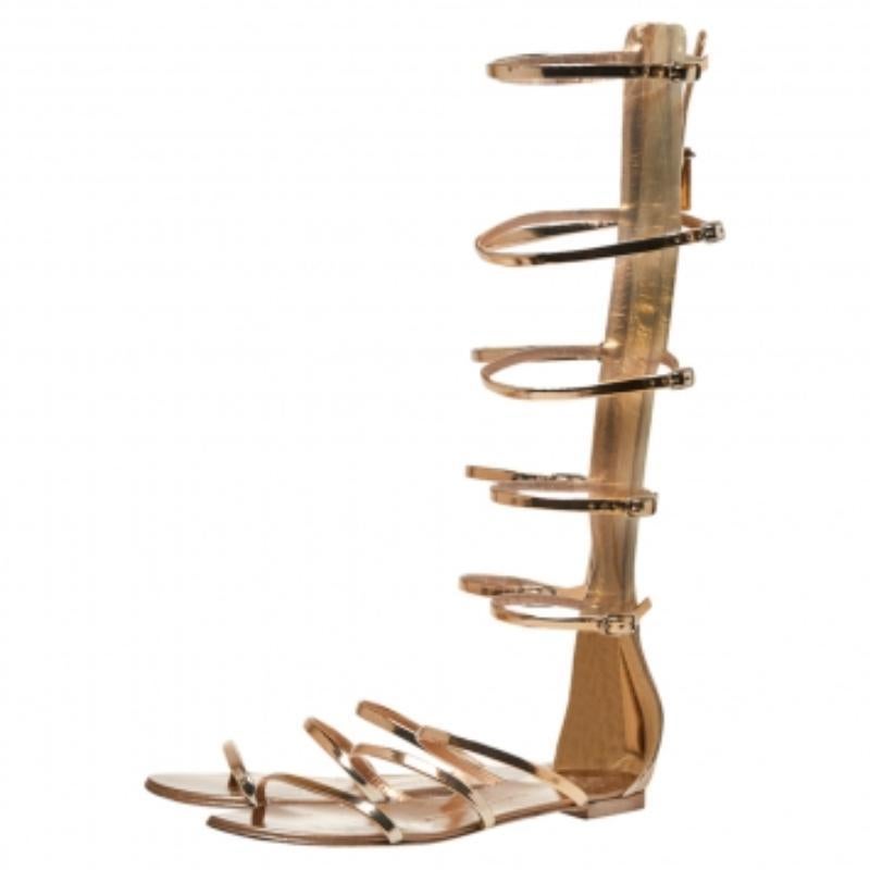 Giuseppe Zanotti Rose Gold Patent Leather Rylee Gladiator Flat Sandals Size 38.5 For Sale 2