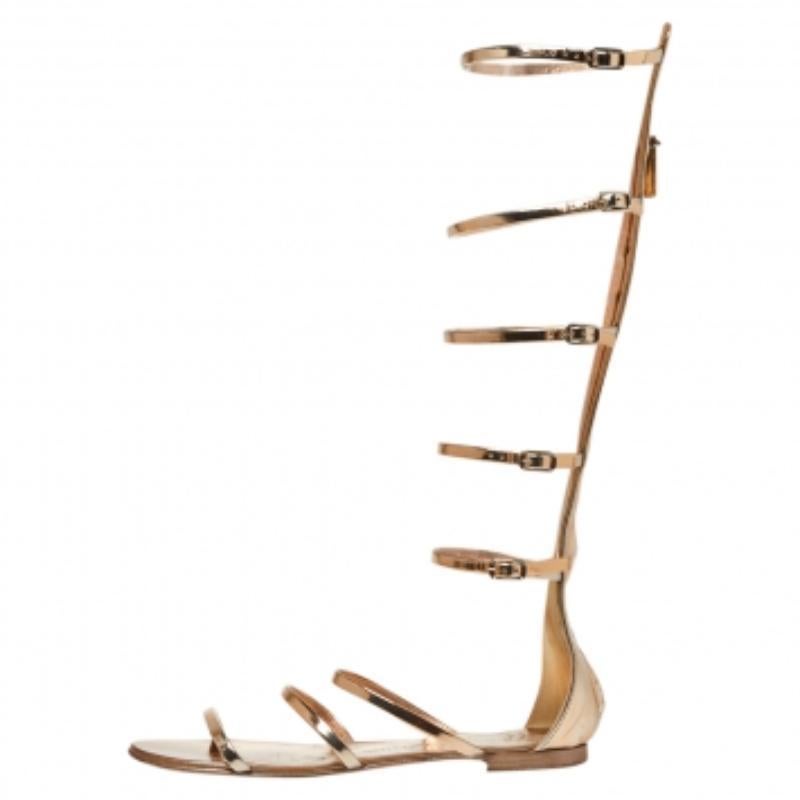 Giuseppe Zanotti Rose Gold Patent Leather Rylee Gladiator Flat Sandals Size 38.5 For Sale 3