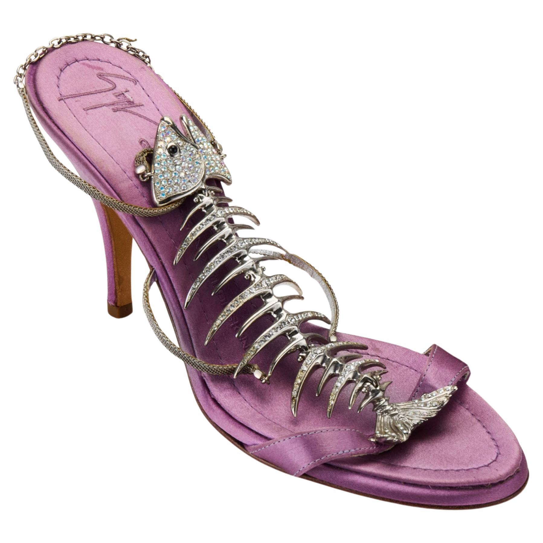 Giuseppe Zanotti S/S 2004 Purple Satin Fishbone Heels