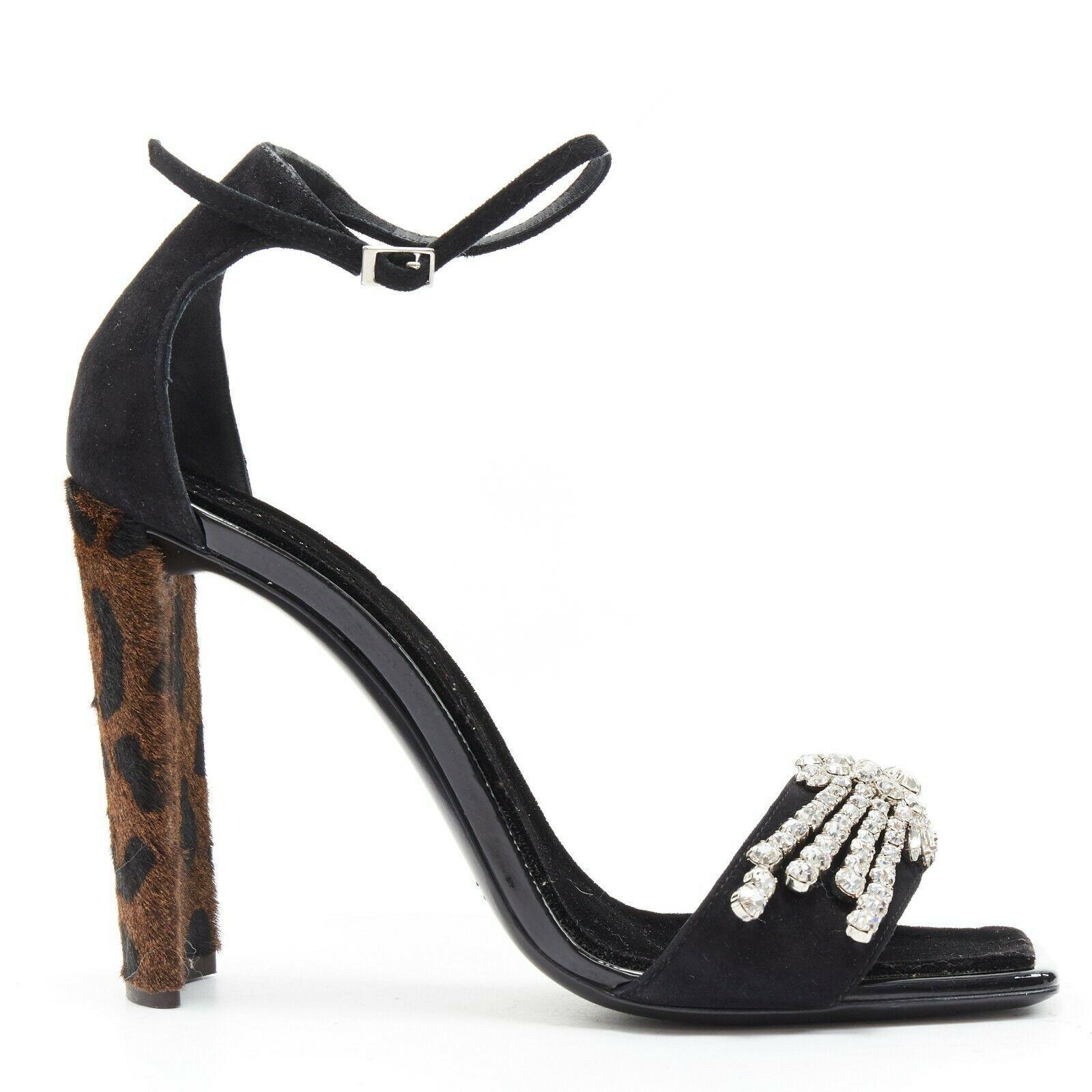 Black GIUSEPPE ZANOTTI Sabine 2017 black suede crystal embellished leopard sandal EU39 For Sale