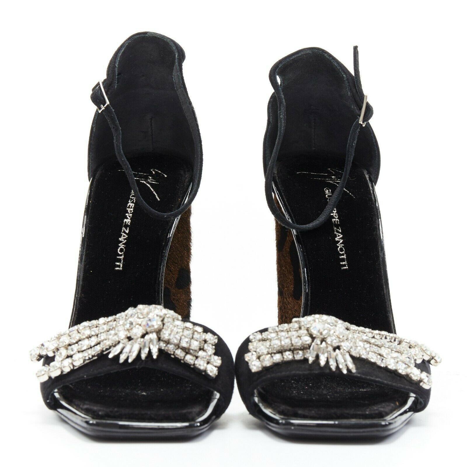 Women's GIUSEPPE ZANOTTI Sabine 2017 black suede crystal embellished leopard sandal EU39 For Sale