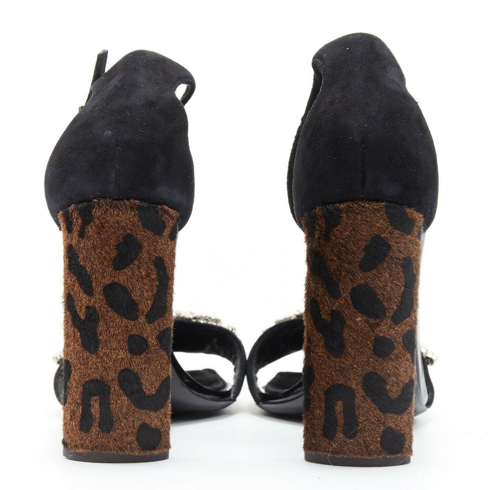 GIUSEPPE ZANOTTI Sabine 2017 black suede crystal embellished leopard sandal EU39 For Sale 1