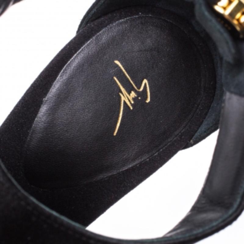 Giuseppe Zanotti Satin and Suede Crystal Embellished Ankle Strap Sandals Size 38 For Sale 2