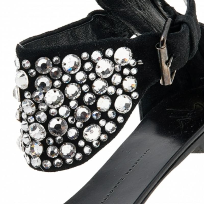 Giuseppe Zanotti Satin & Leather Embellished Ankle Wrap Flat Sandals Size 37 For Sale 2