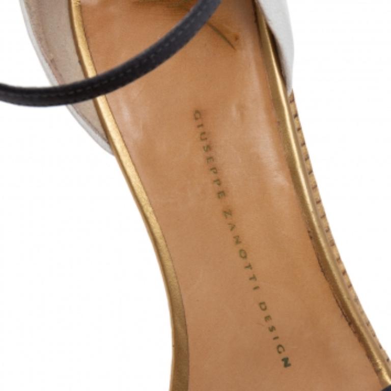 Giuseppe Zanotti Satin & Leather Platform & Heel Ankle Strap Sandals Size 40 In Good Condition For Sale In Dubai, Al Qouz 2