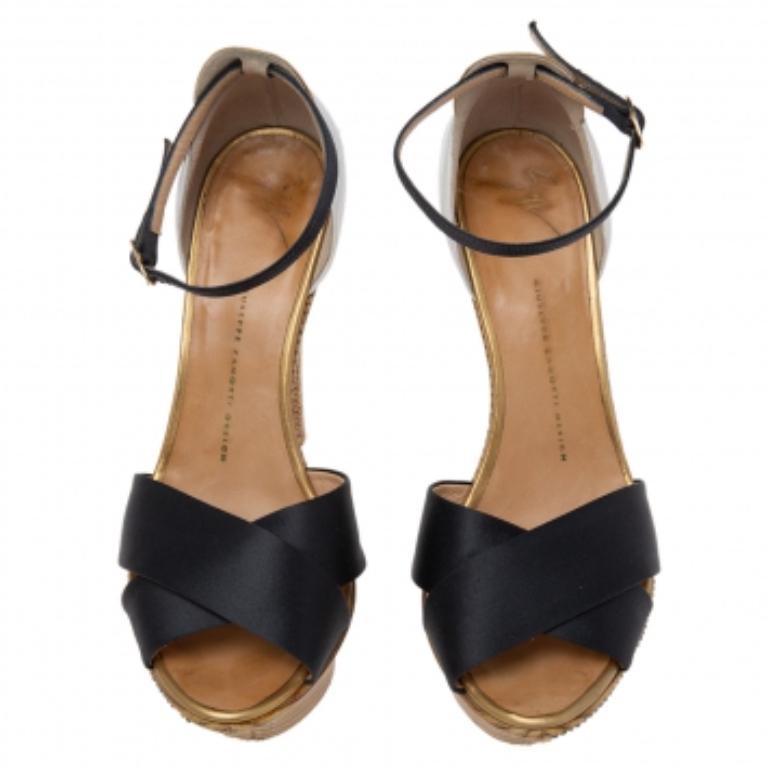 Women's Giuseppe Zanotti Satin & Leather Platform & Heel Ankle Strap Sandals Size 40 For Sale