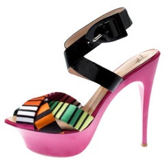 Giuseppe Zanotti Satin Patent Leather Cross Strap Platform Sandals Size 39