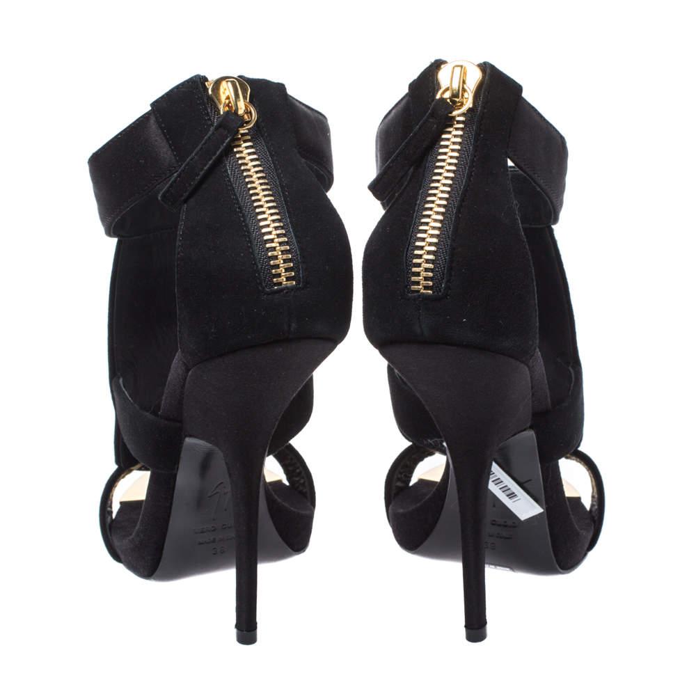 Donna Giuseppe Zanotti Sandali con cinturino alla caviglia in raso e camoscio impreziositi da cristalli misura 38