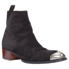 GIUSEPPE ZANOTTI Sheldon suede silver metal toe cap block heel ankle boots EU44