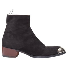 GIUSEPPE ZANOTTI Sheldon suede silver metal toe cap block heel ankle boots EU44