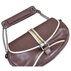 GIUSEPPE ZANOTTI Shoulder Bag Brown Leather Pochette Handbag Gold Chain