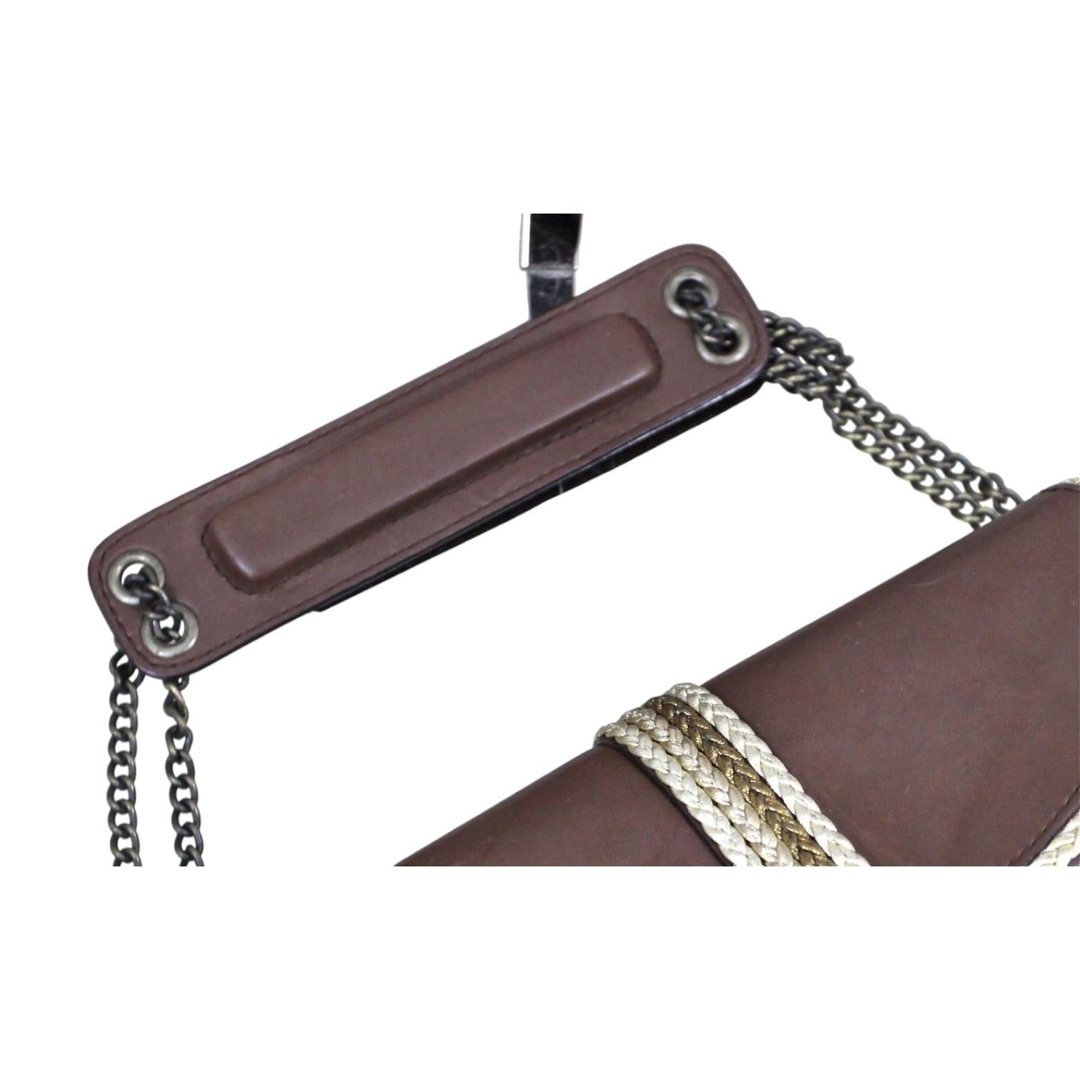 De las mujeres GIUSEPPE ZANOTTI Bolso de hombro Bolso Pochette de piel marrón Cadena dorada en venta