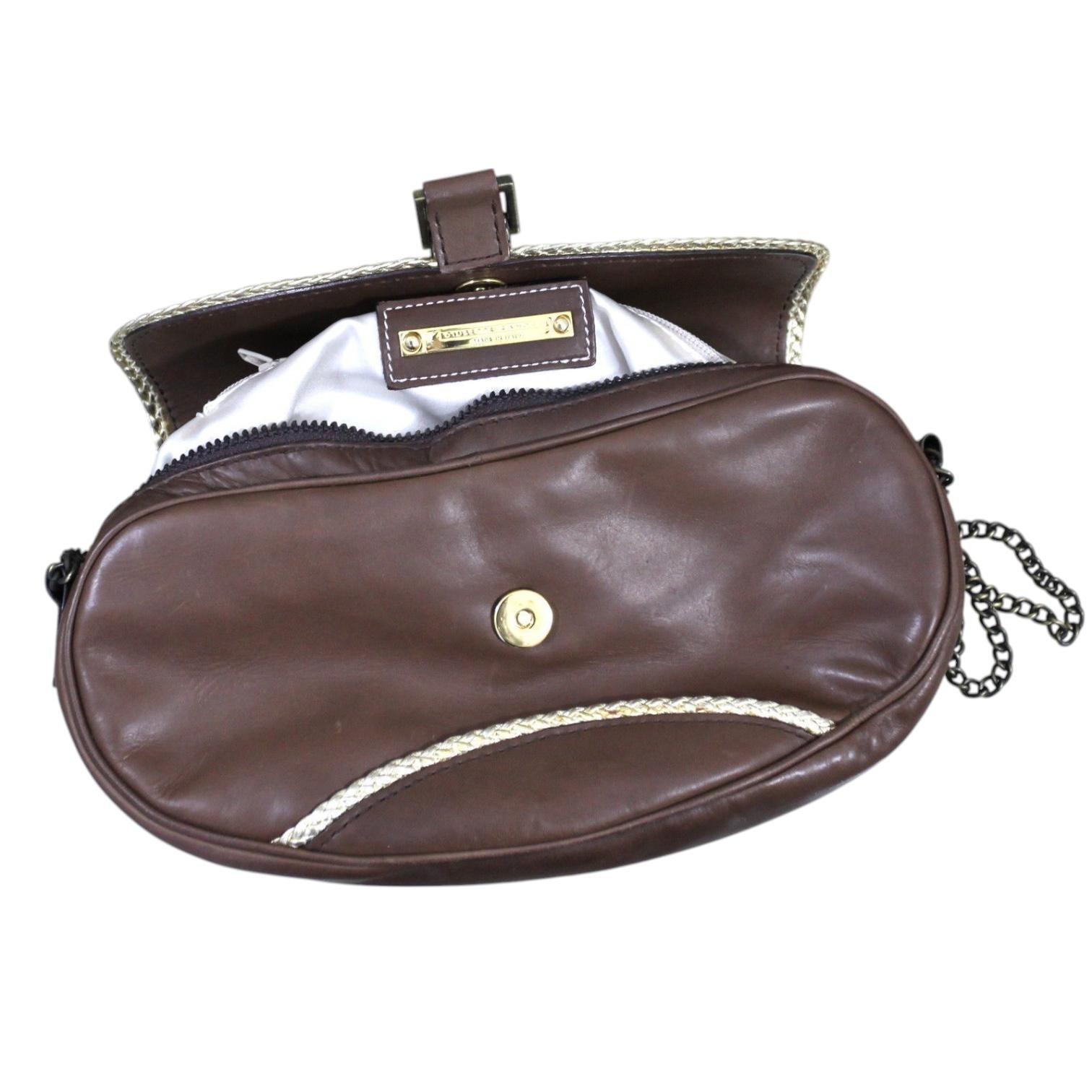 GIUSEPPE ZANOTTI Bolso de hombro Bolso Pochette de piel marrón Cadena dorada en venta 3